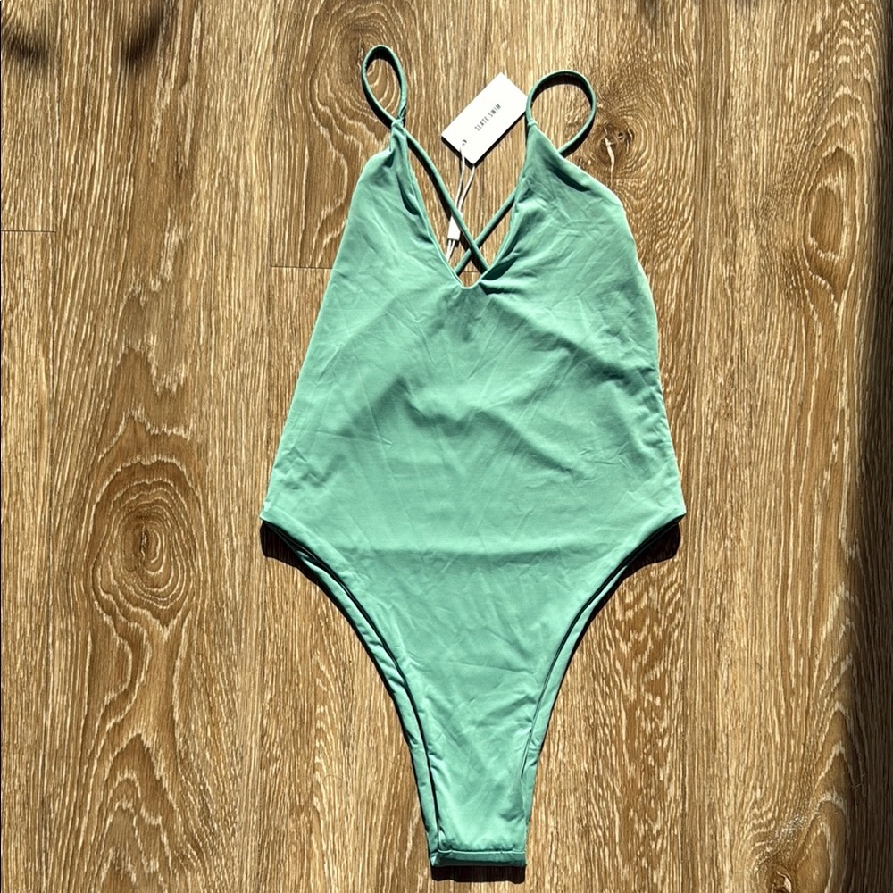 Green and Blue Bodysuit One Piece with Scoop Neckline